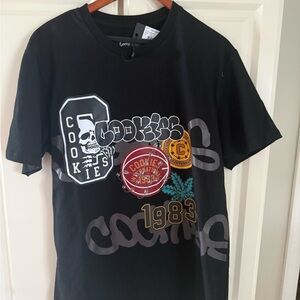 Graphic Black 'Cookies' Logo Tee with Multicolor Prints